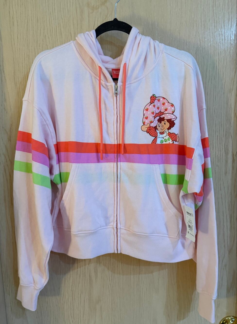 Strawberry Shortcake Strawberry Stripes Zip Hoodie Pink Size L 12-14 NWT